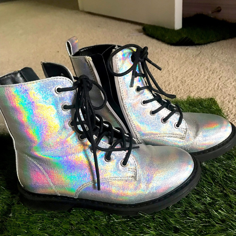 Justice Girls Silver Combat Boots